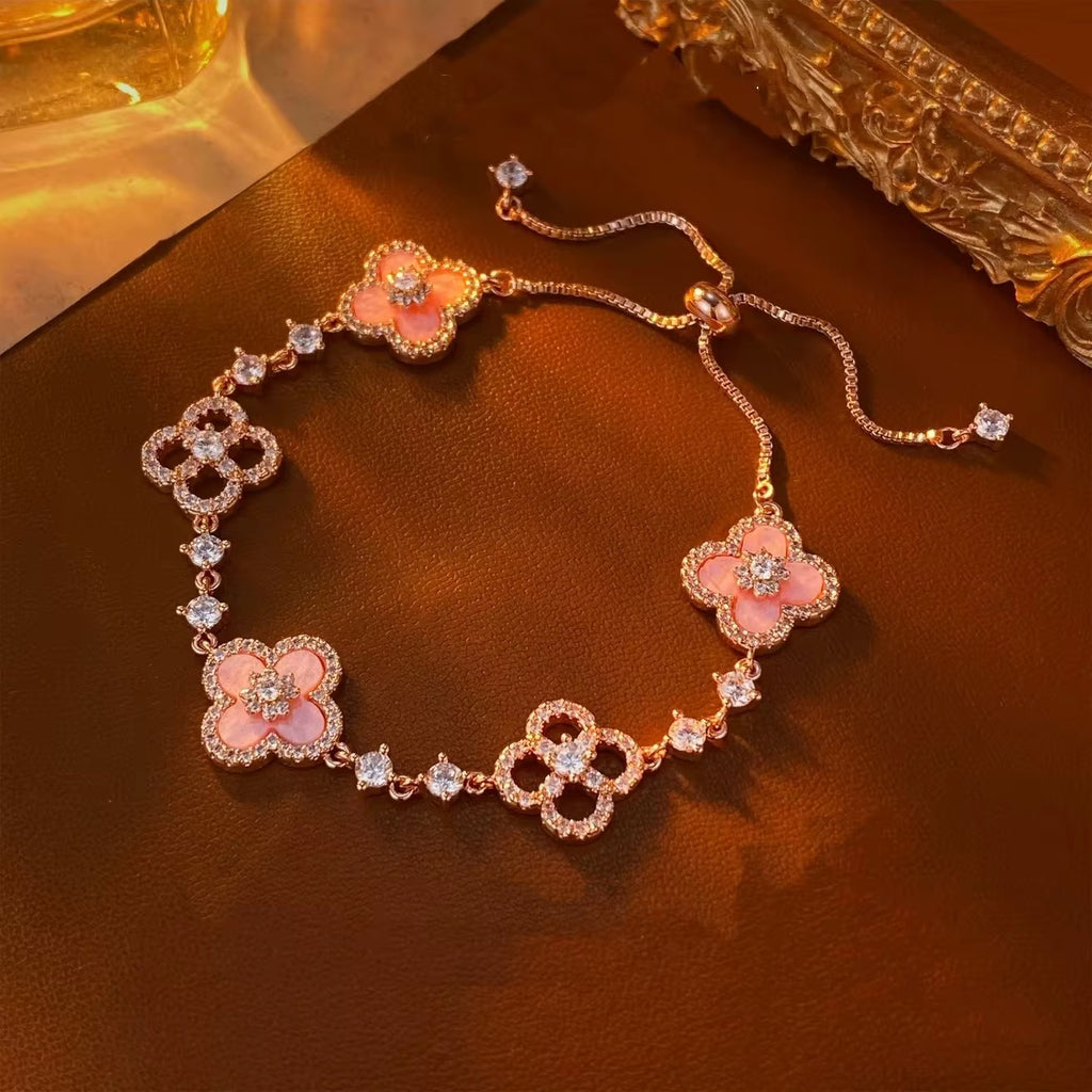 Rose Gold Pink Clover Bracelet – Luxury Feminine Edition