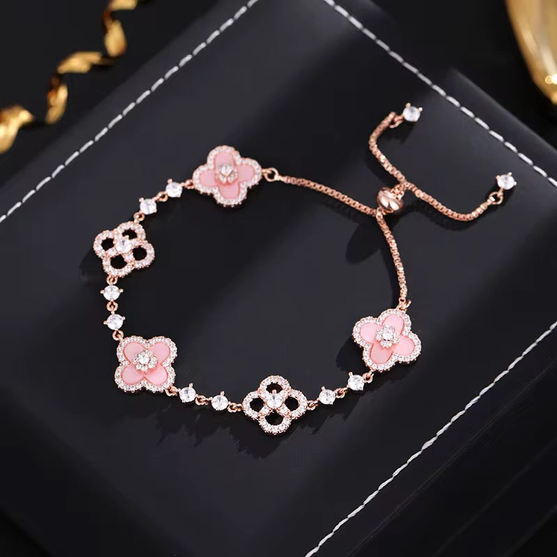 Rose Gold Pink Clover Bracelet – Luxury Feminine Edition