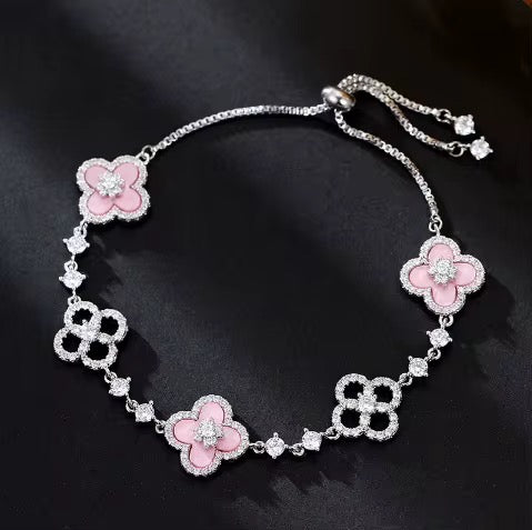 Rose Gold Pink Clover Bracelet – Luxury Feminine Edition